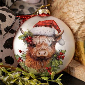 100MM Glass Highland Cow Disc Ornament
