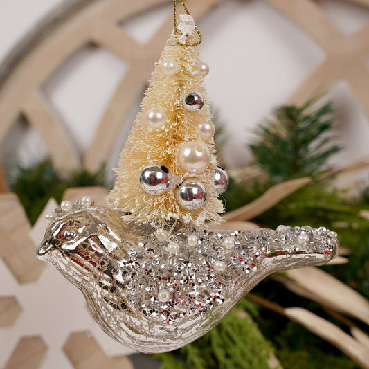 Gold Bird With Tree Ornament - Christmas Place