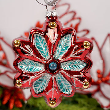 Glass Red Green Jewel Snowflake Ornament - Christmas Place