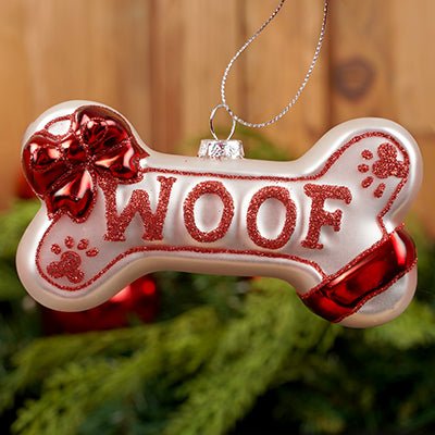 5Inch Glass Red Woof Bone Ornament - Christmas Place