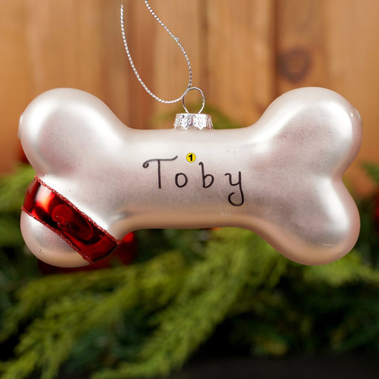 5Inch Glass Red Woof Bone Ornament - Christmas Place