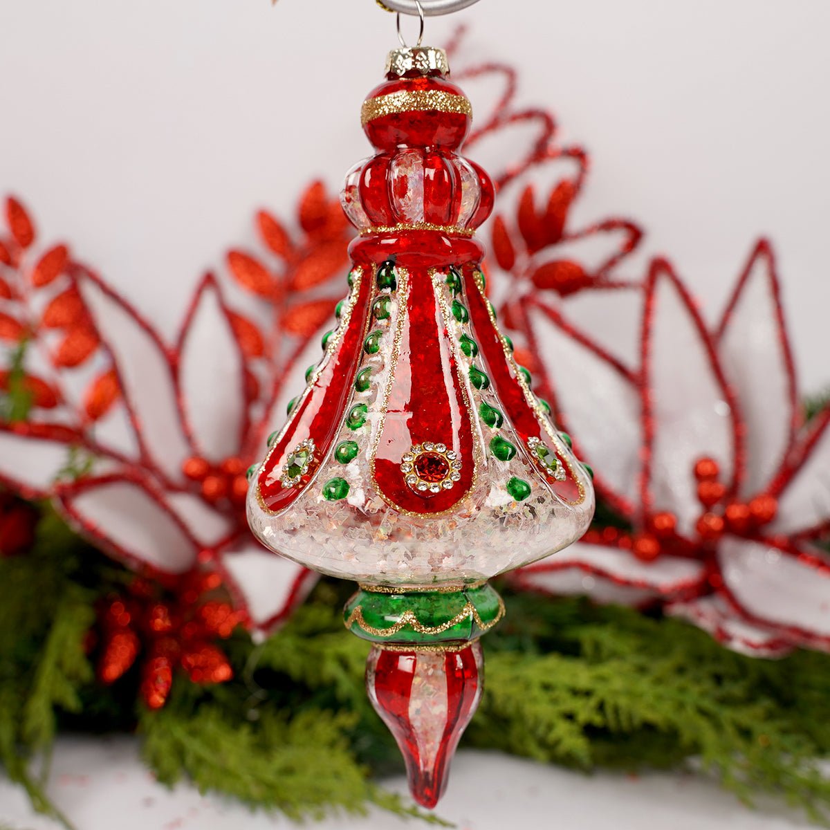 7.5IN RED GREEN FINIAL ORN - Christmas Place