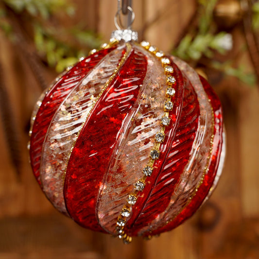 100MM GLASS RED GOLD SWIRL BALL - Christmas Place