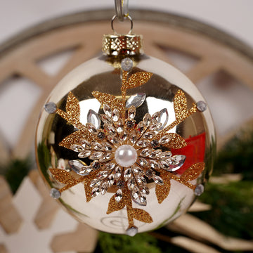 100MM Glass Gold Snowflake Ball Ornament