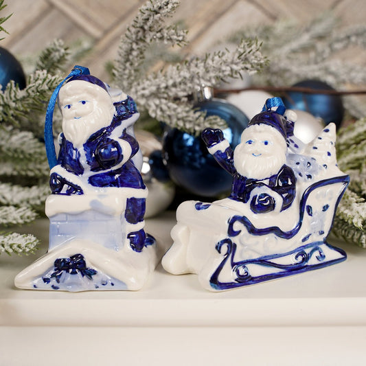 Delft Blue And White Santa Ornament - Christmas Place