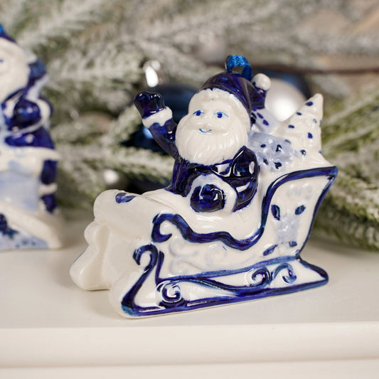 Delft Blue And White Santa Ornament - Christmas Place