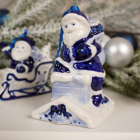 Delft Blue And White Santa Ornament - Christmas Place