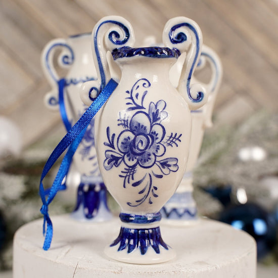 Delft Blue And White Vase Ornament - Christmas Place