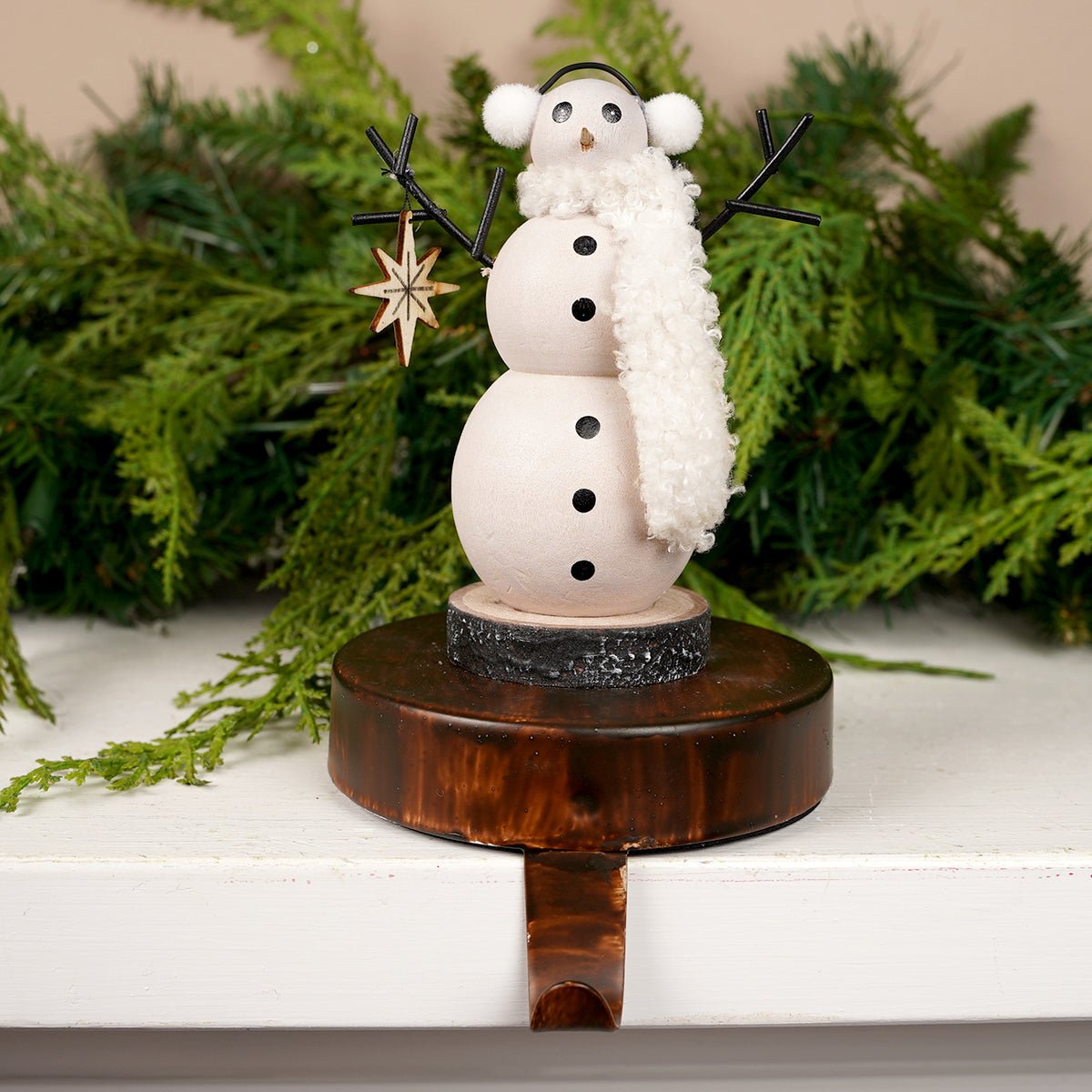 7Inch Wood Snowman Earmuff Stocking Holder - Christmas Place