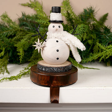 7Inch Wood Snowman Top Hat Stocking Holder - Christmas Place