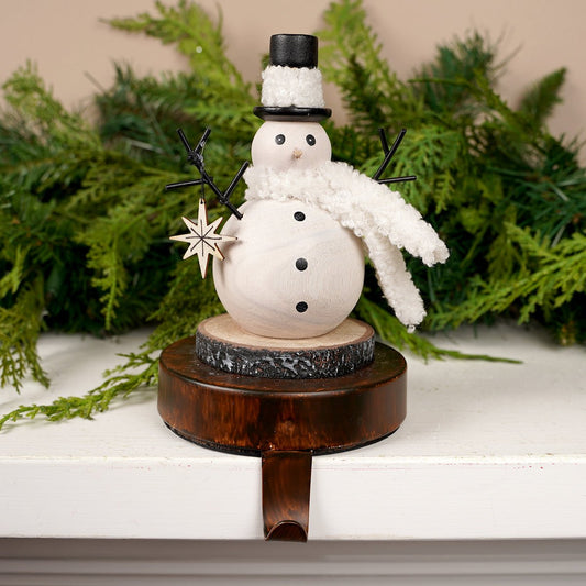 7Inch Wood Snowman Top Hat Stocking Holder - Christmas Place