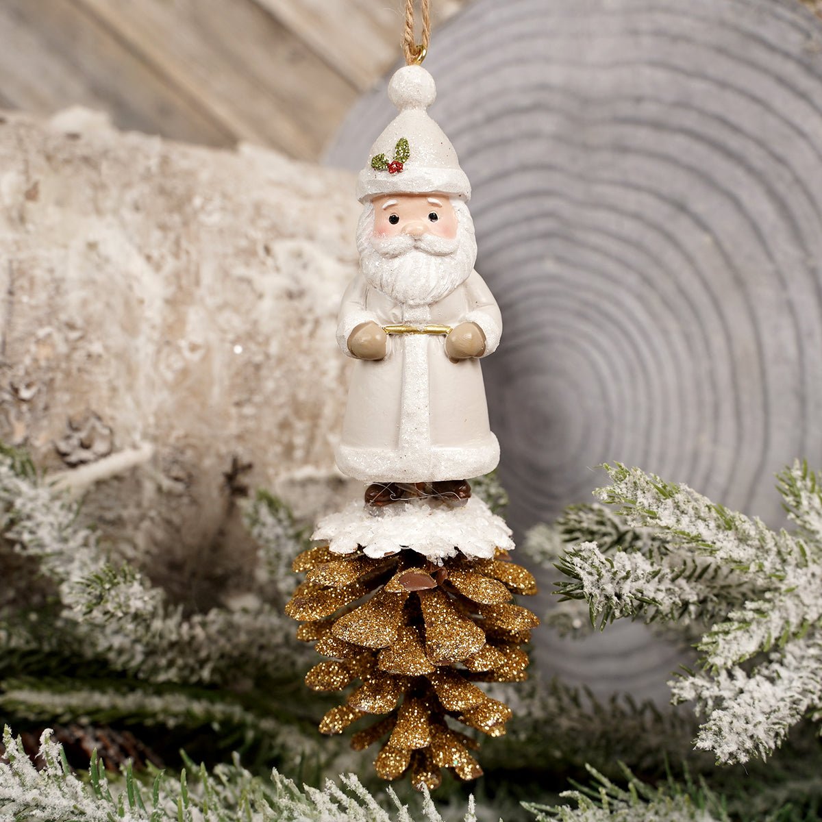 5.3IN GOLD PINECONE SANTA ORN - Christmas Place
