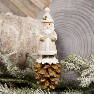 5.3IN GOLD PINECONE SANTA ORN - Christmas Place