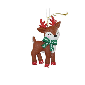 Brown Reindeer With Green Bow Ornament - Christmas Place