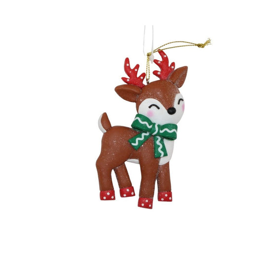 Brown Reindeer With Green Bow Ornament - Christmas Place