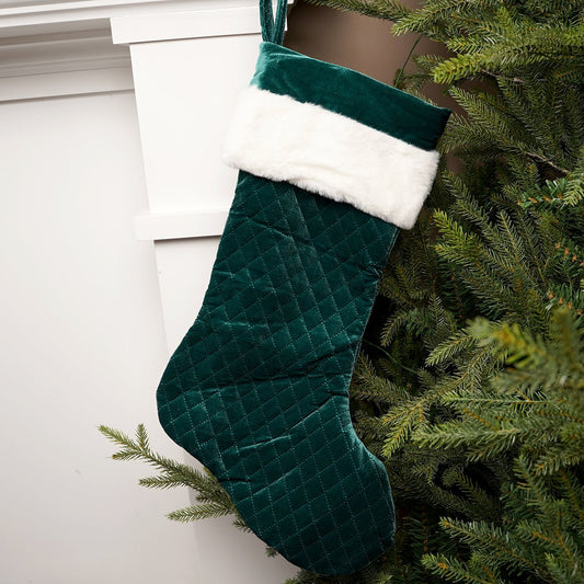 25Inch Dark Green Stocking With White Cuff - Christmas Place