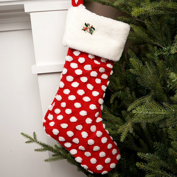 24.8Inch Red White Polka Dot Stocking With Design