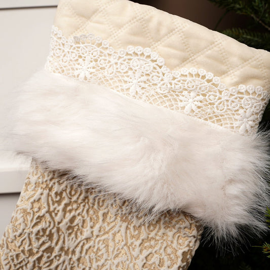 24.8Inch Cream Stocking With White Cuff - Christmas Place