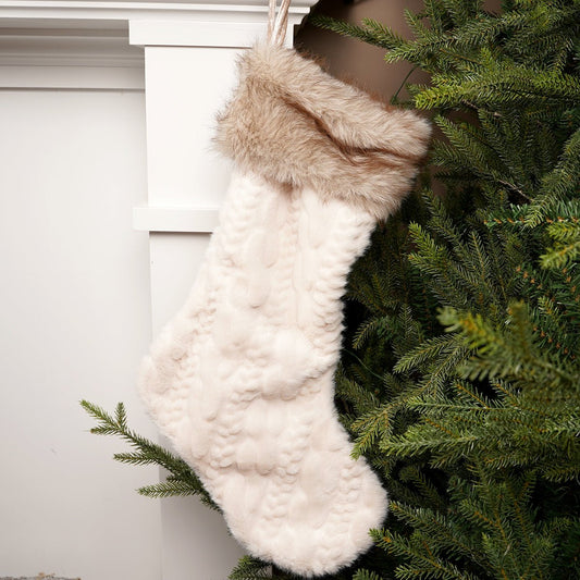 24.8Inch Cream Stocking With Tan Fur Cuff - Christmas Place