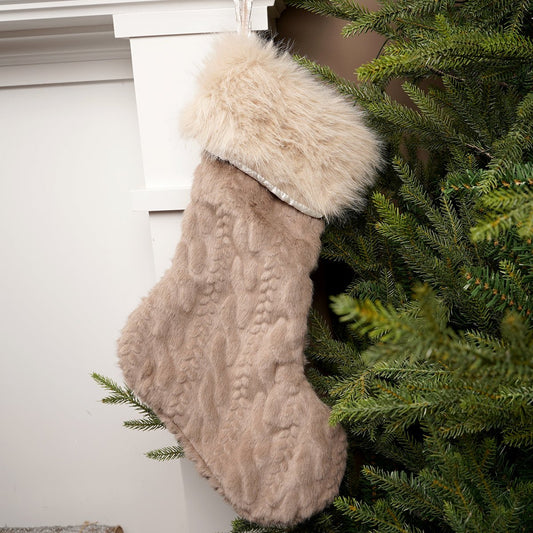 24.8Inch Brown Stocking With Tan Fur Cuff - Christmas Place