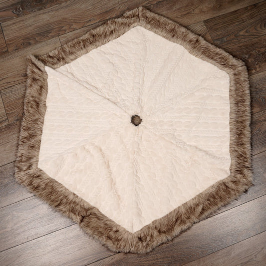 Cream Christmas Tree Skirt Brown Trim Christmas Place