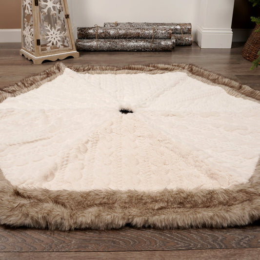 55 inch diameter Cream Christmas Tree Skirt Brown Trim
