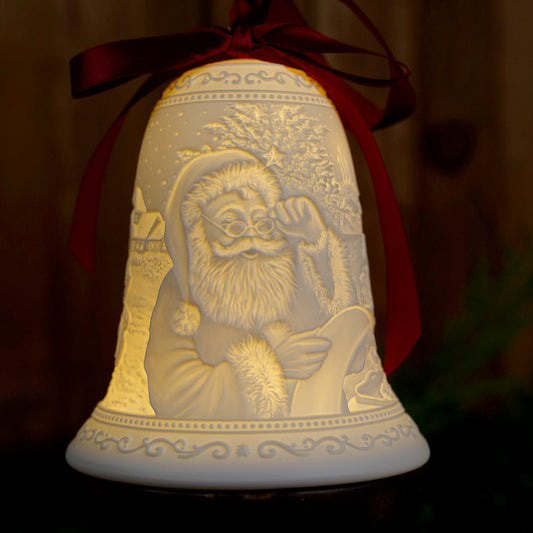 Santa Christmas Bell Luumii Porcelain Light Ornament - Christmas Place
