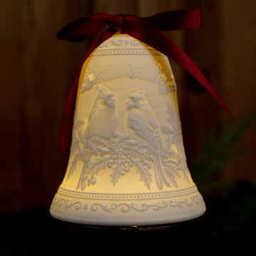 Merry Christmas Bird Bell Luumii Light Porcelain Ornament - Christmas Place