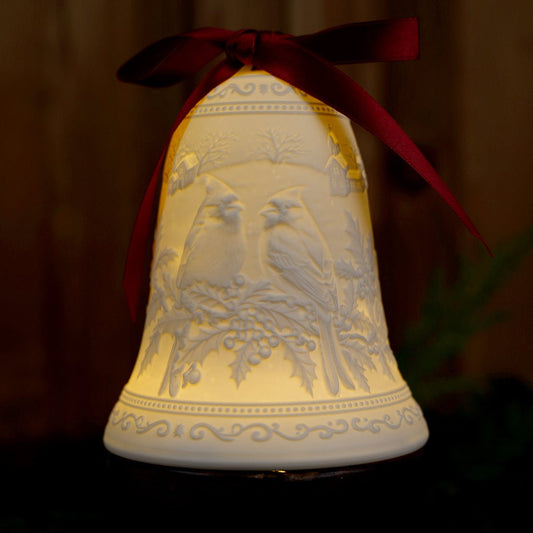 Merry Christmas Bird Bell Luumii Light Porcelain Ornament - Christmas Place