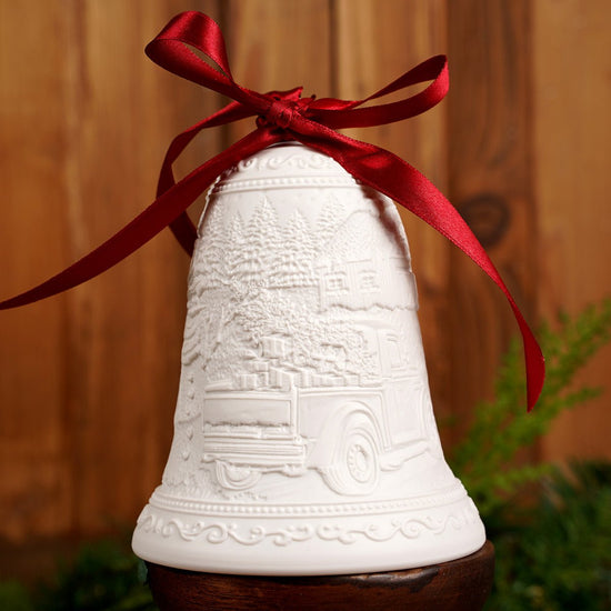5 inches tall Christmas Truck Luumii Light Porcelain Bell Ornament - Christmas Place