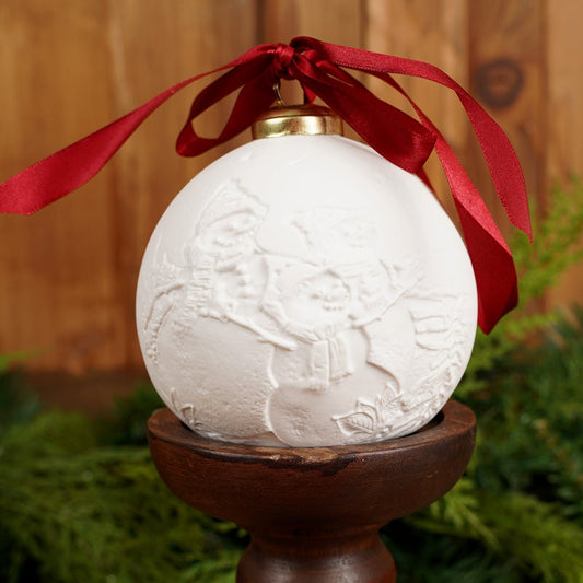3 inches tall Snowman Ball Luumii Light Porcelain Ornament - Christmas Place