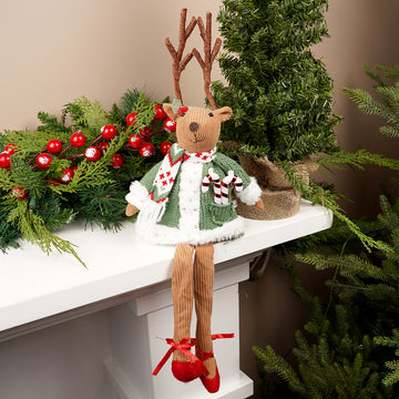 22.8Inch Fabric Green Sweater Sitting Reindeer