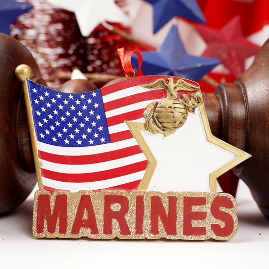 Marines Star With Flag Ornament - Christmas Place