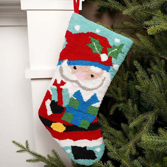 Turquoise Stocking With Santa - Christmas Place