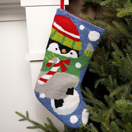 Blue Candy Cane Penguin Christmas Stocking - Christmas Place