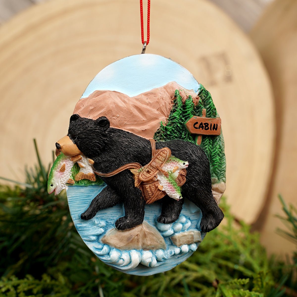 4IN FISHING BLACK BEAR ORN - Christmas Place