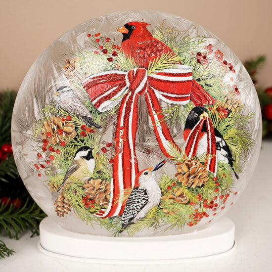 Christmas Birds LED Frosted Glass Table Piece - Christmas Place