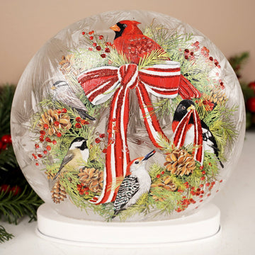 Christmas Birds LED Frosted Glass Table Piece - Christmas Place