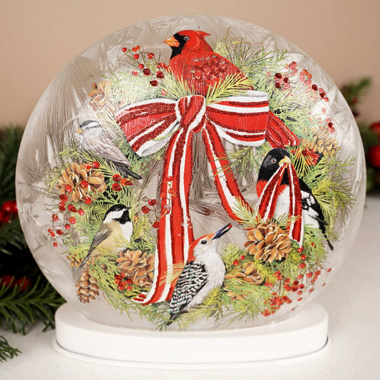 Christmas Birds LED Frosted Glass Table Piece - Christmas Place