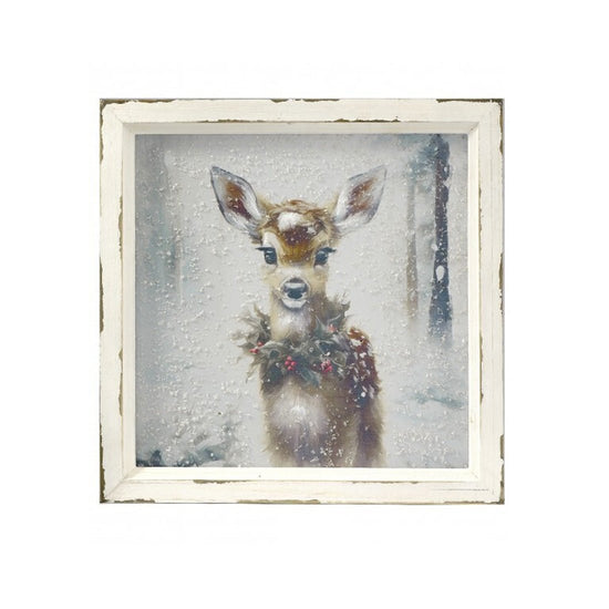 Winter Fawn With Wreath Framed Print - Christmas Place