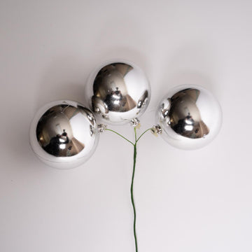 80mm Silver Shiny Stem Bunch Of 3 - Christmas Place