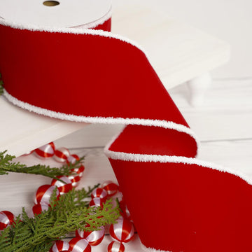 4 Inch Red Velvet Fuzzy Trim Ribbon