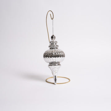 10 Inch Silver Mercury Ridged Finial Ornament Box Of 2