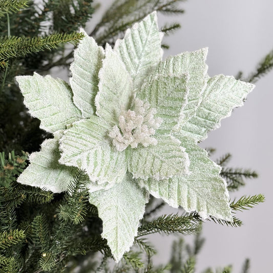 Mint Green Sugared Poinsettia Stem - Christmas Place