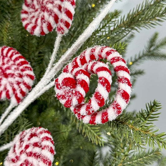 22 Inch Red White Cotton Candy Disk Spray - Christmas Place