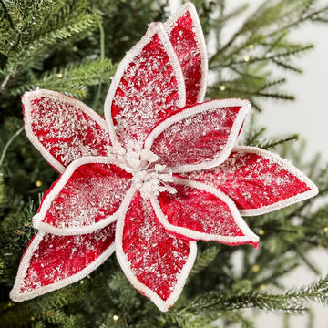 24 Inch Frosted Red White Cotton Poinsettia