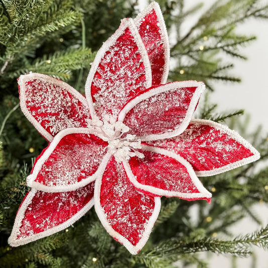 24 Inch Frosted Red White Cotton Poinsettia