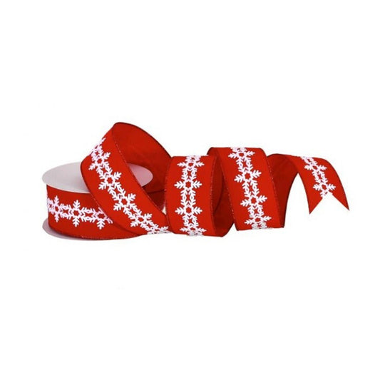 Red White Felt Snowflake Wired Ribbon - Christmas Place