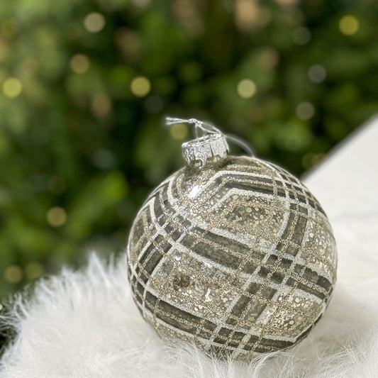 Glass Diagonal Plaid Ball Ornament