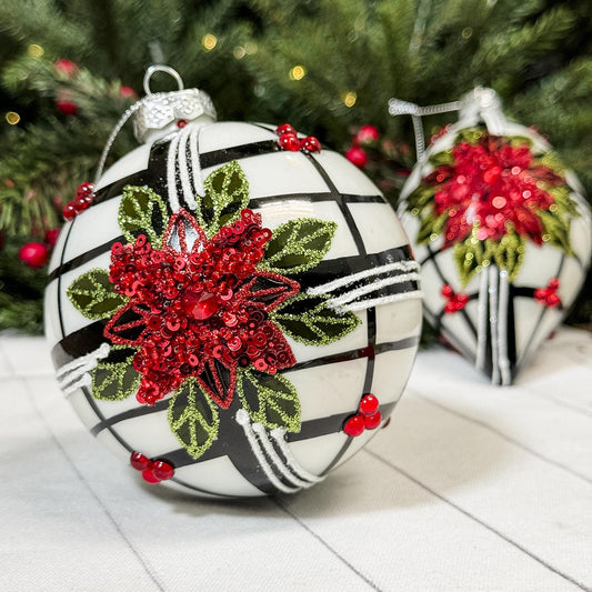 Glass Poinsettia Ball Ornament